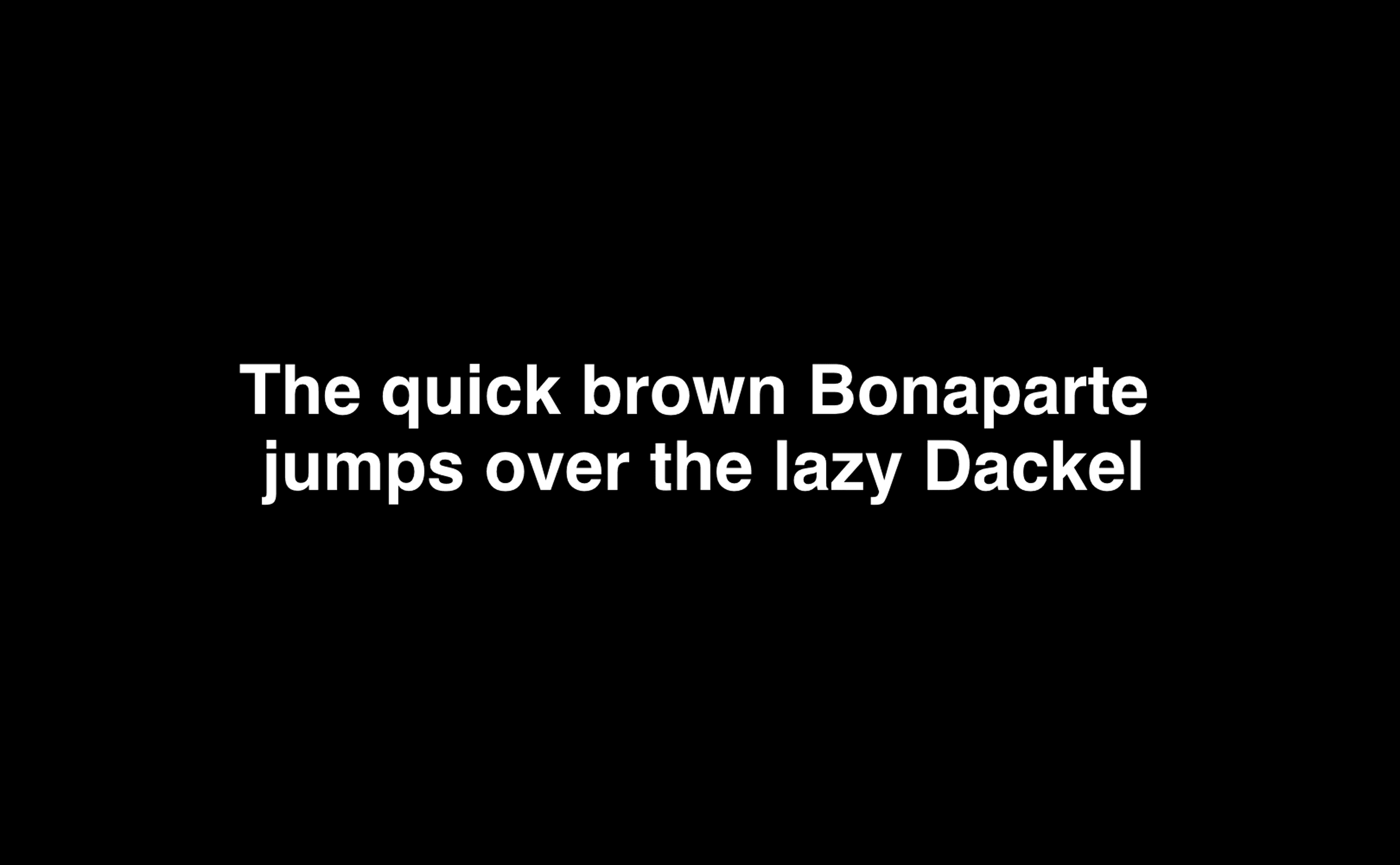 Weißer Text auf schwarzem Hintergrund lautet: „Der schnelle braune Bonaparte springt über den faulen Dackel.“